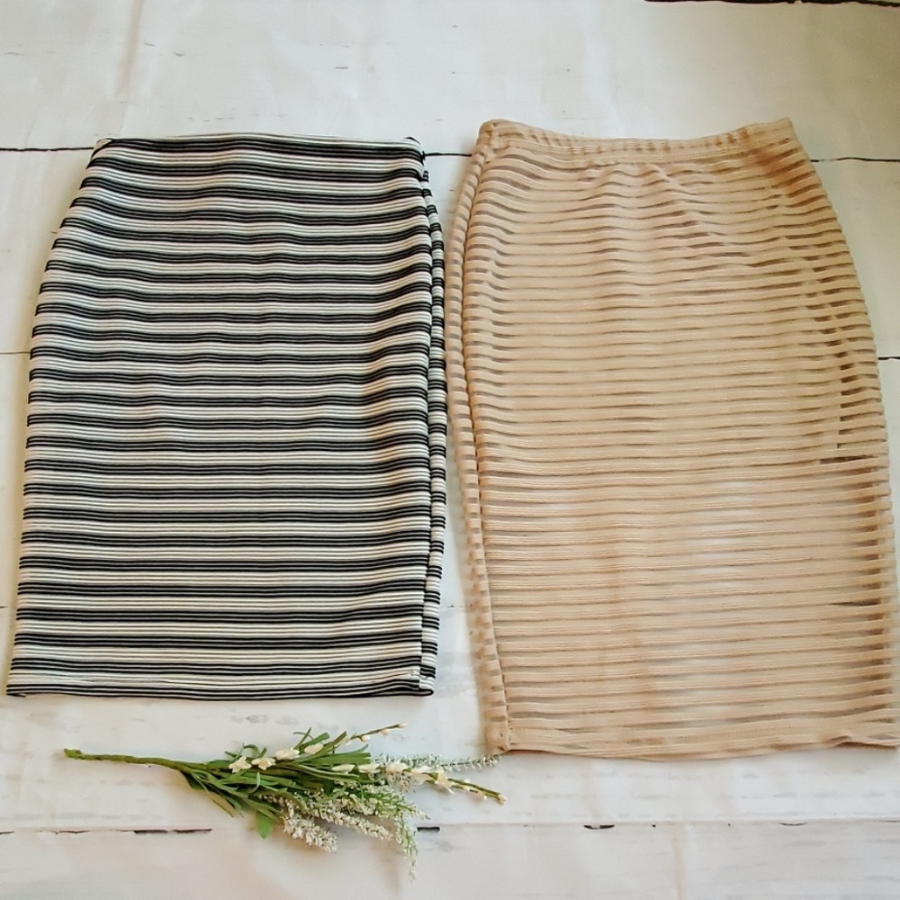 Set of 2 striped pencil skirts